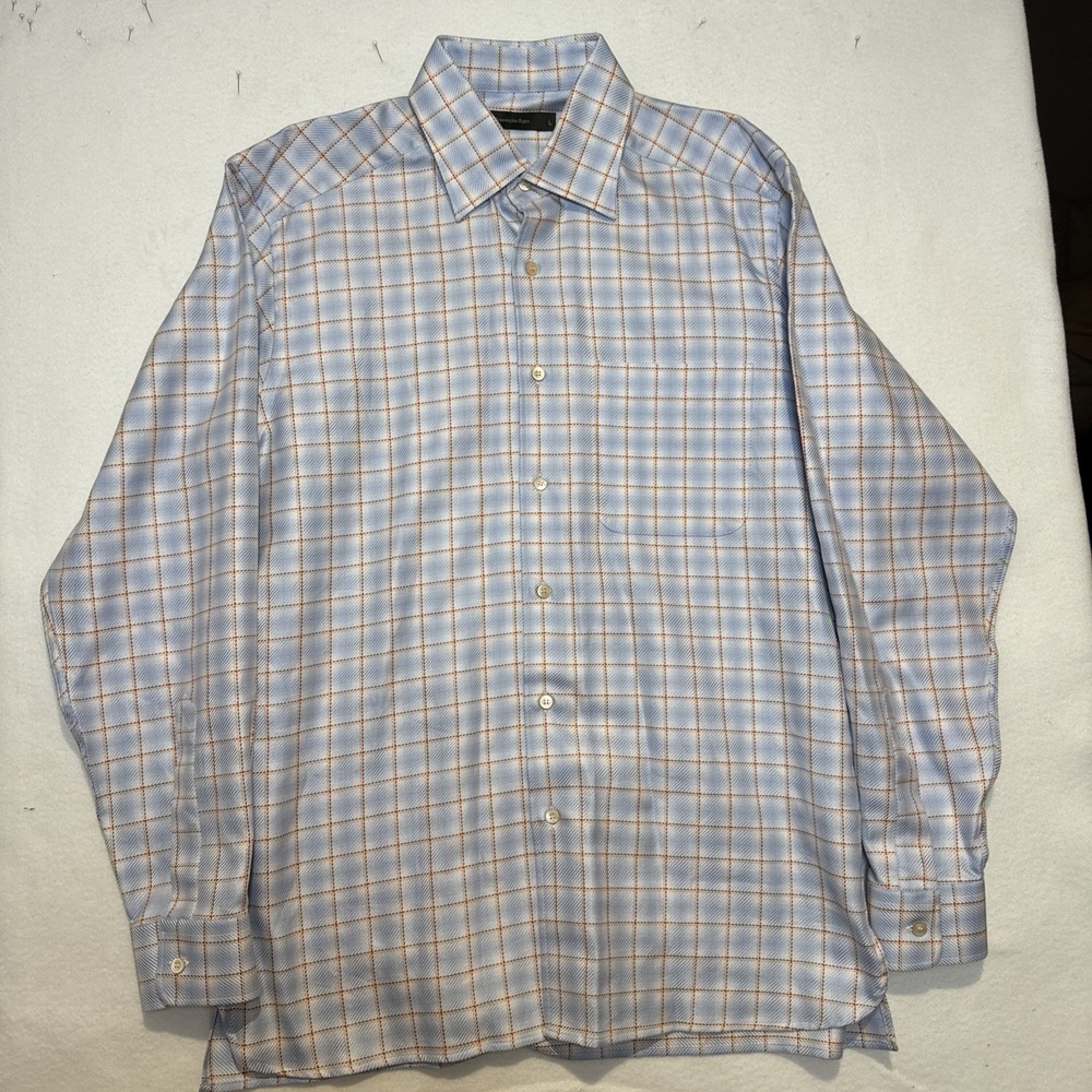 ERMENEGILDO ZEGNA Men's Button Front L Shirt Blue Plaid‎ NWOT